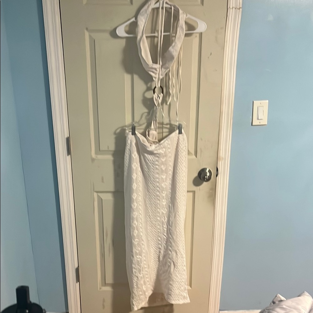 White Crochet Halter Maxi Dress - Picture 4 of 4